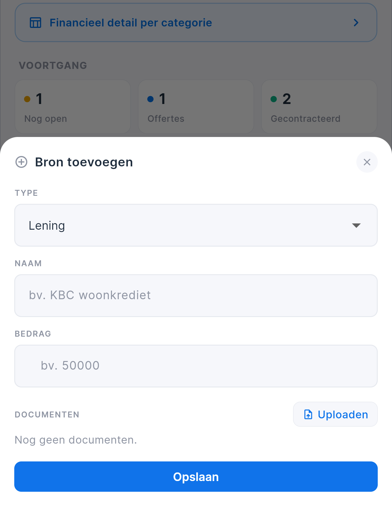 Financieringsbron toevoegen