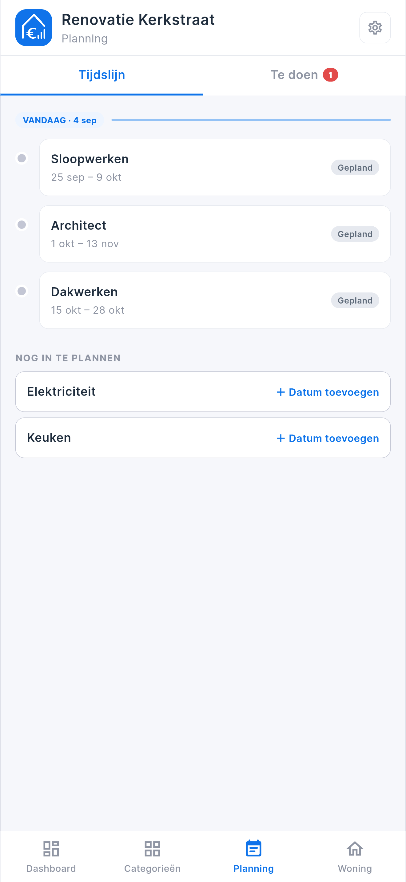 Planning met tijdslijn